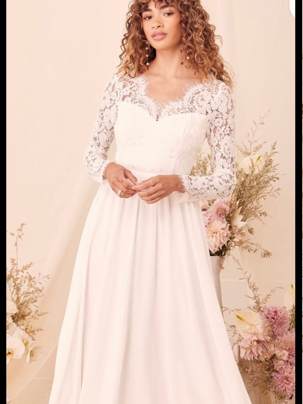 Lulu's Ivory Lace Bodice Long Sleeve Bridal Gown
